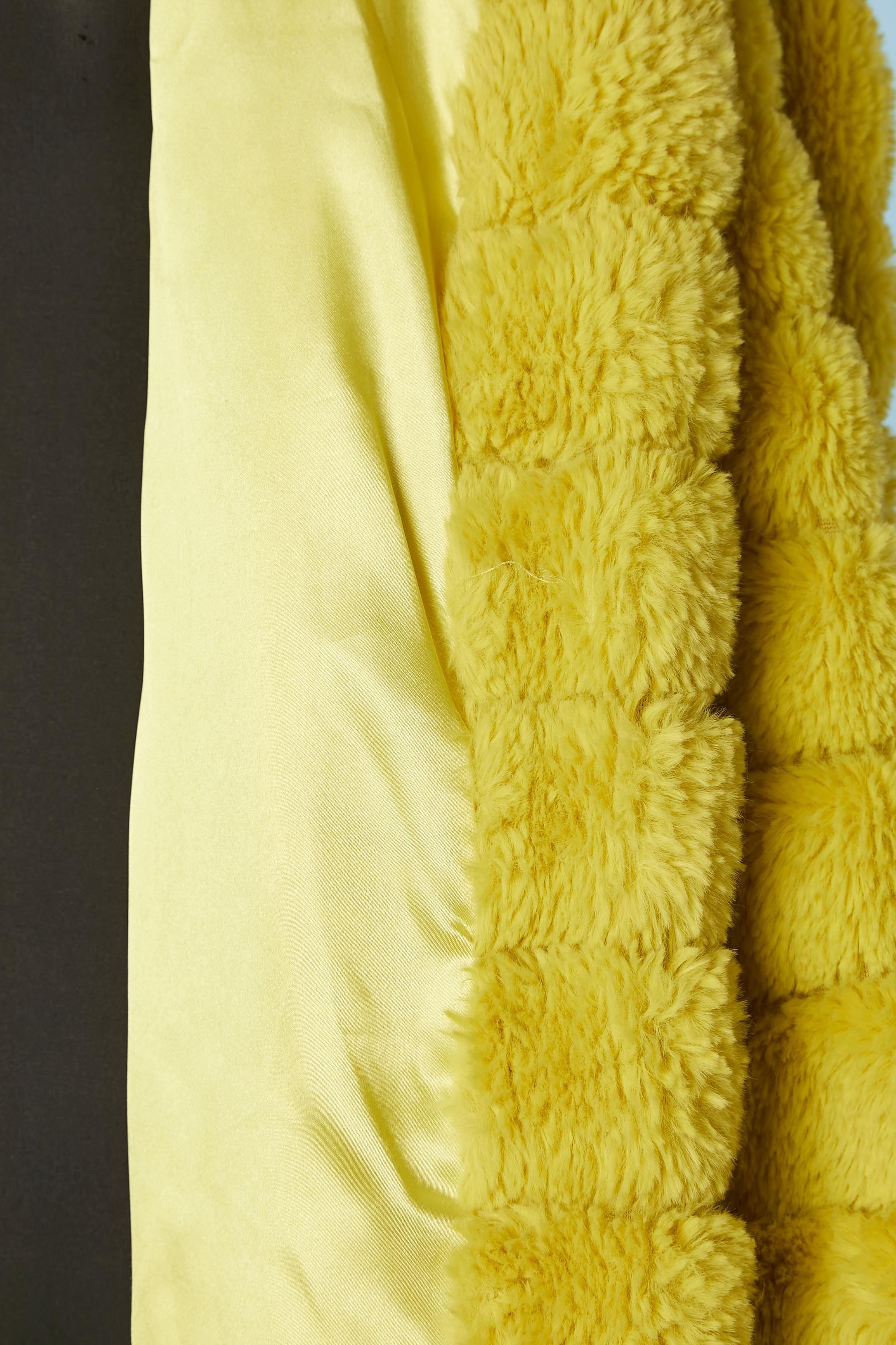 Yellow faux fur edge to edge coat with laser cut and pocket on both side  For Sale 2