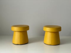 Yellow Faux Leather Pair of Pouf Stool with Hidden Storage Space, 1970s, Germany