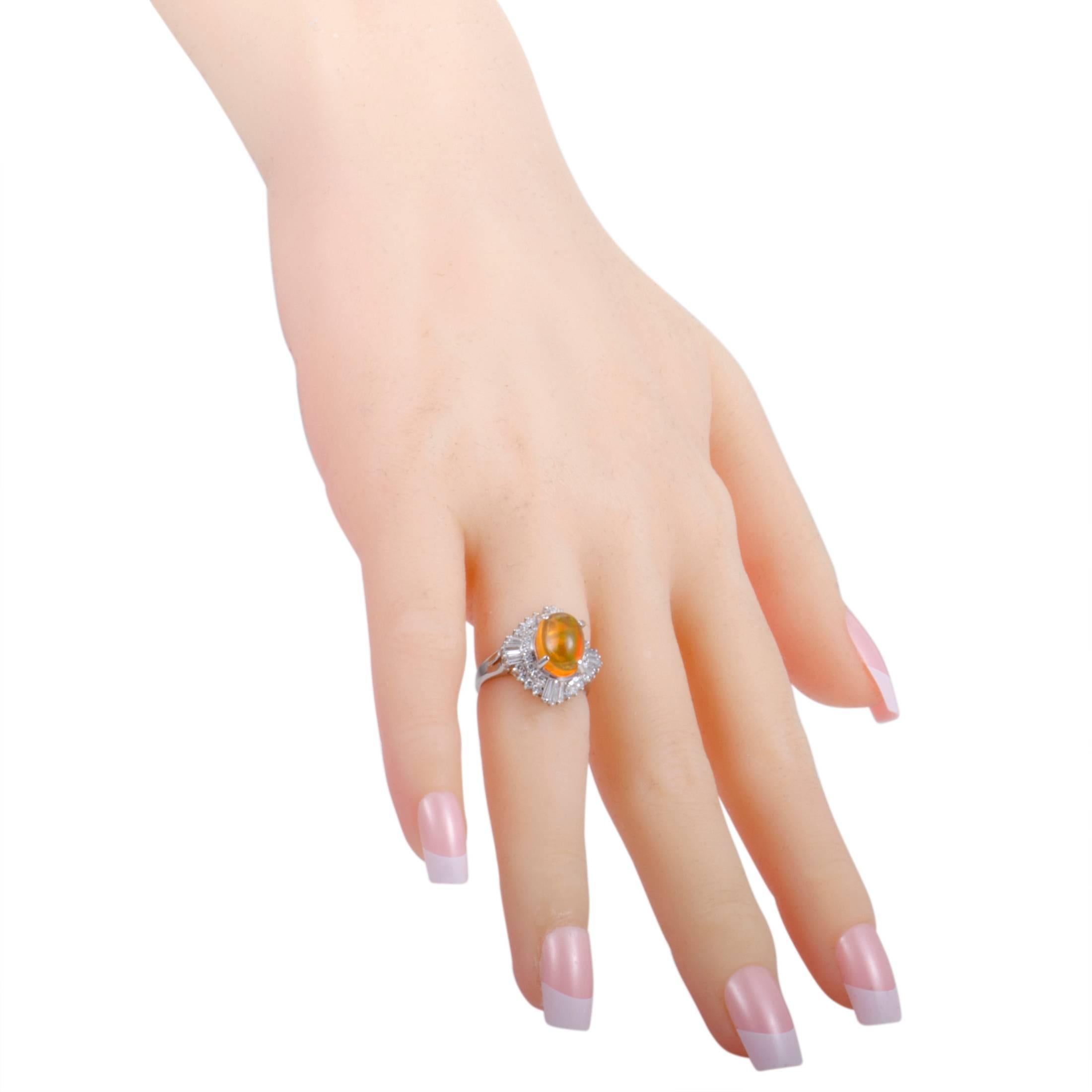 Women's Yellow Fire Opal and Diamond Platinum Ring