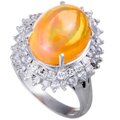 Yellow Fire Opal Diamond Platinum Ring
