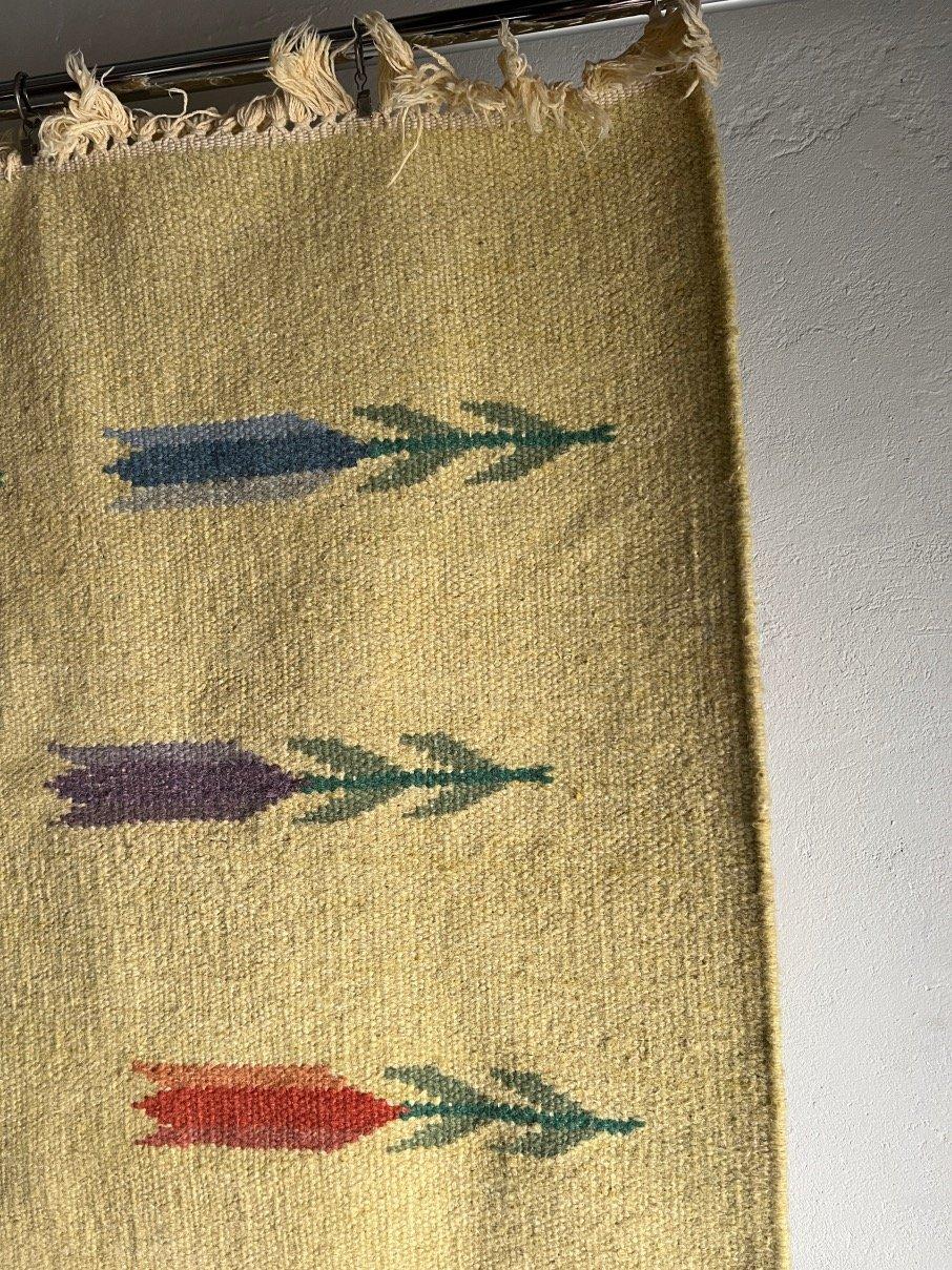 Swedish Yellow Flat Weave Rollakan Rug with Tulips, Sweden 1960s For Sale
