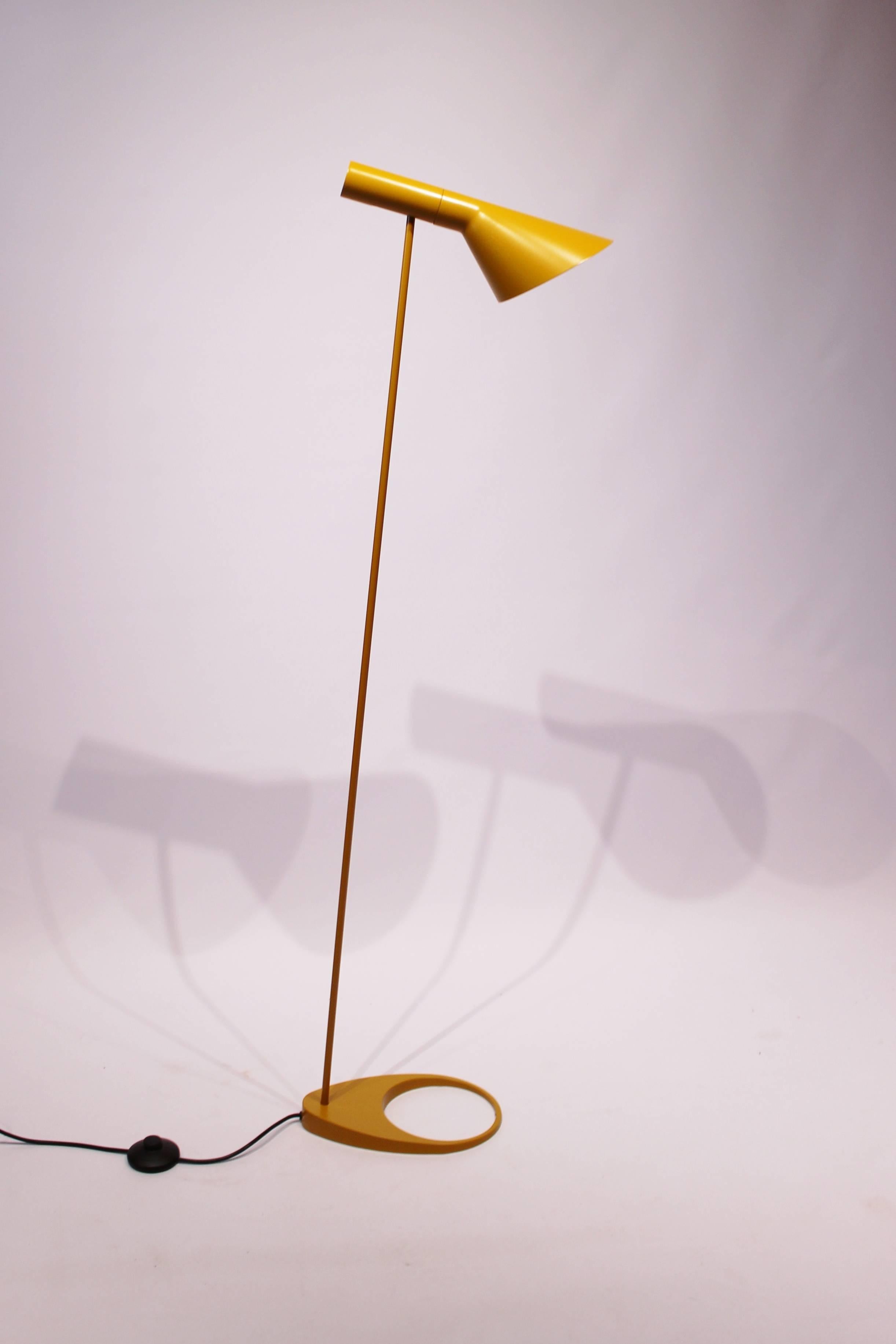 Scandinavian Modern Yellow Floor Lamp Designed by Arne Jacobsen and Louis Poulsen