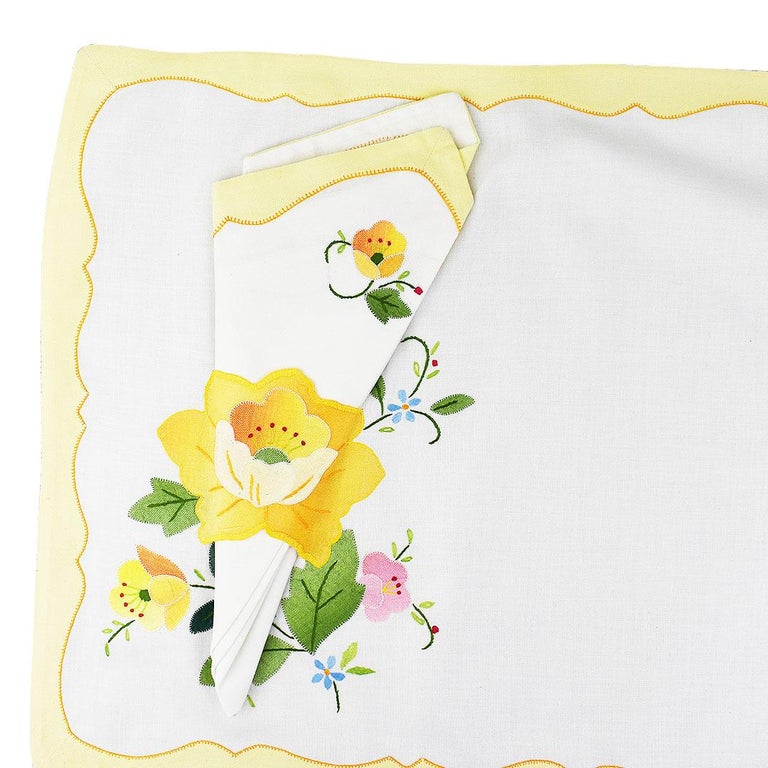Yellow Floral Fabric Placemats and Napkins, Set of 5 Napkins 6