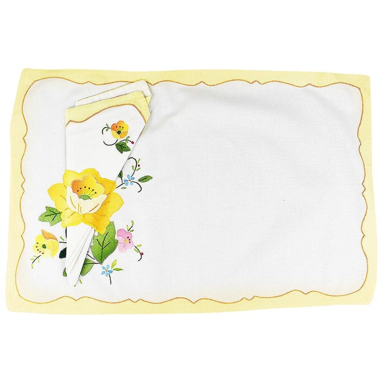 Yellow Floral Fabric Placemats and Napkins, Set of 5 Napkins 6