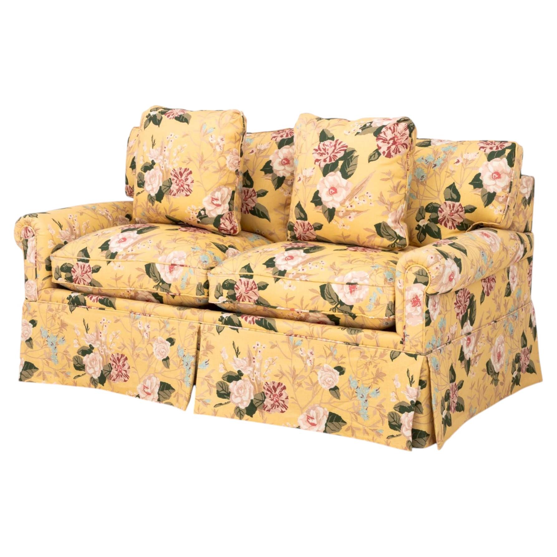 Yellow Floral Pattern Upholstered Sleeper Sofa For Sale