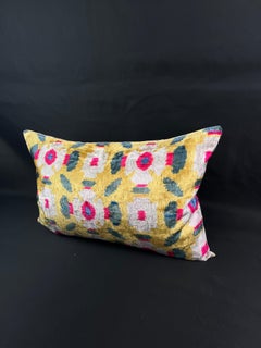 Yellow Floral Velvet Silk Ikat Pillow Cover