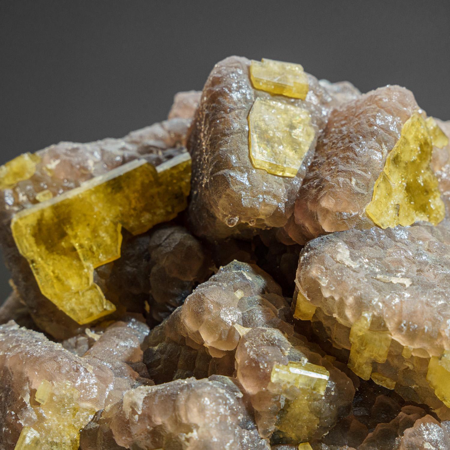 Spanish Yellow Fluorite on Calcite from Moscona Mine, Villabona District, Asturias, Spai For Sale