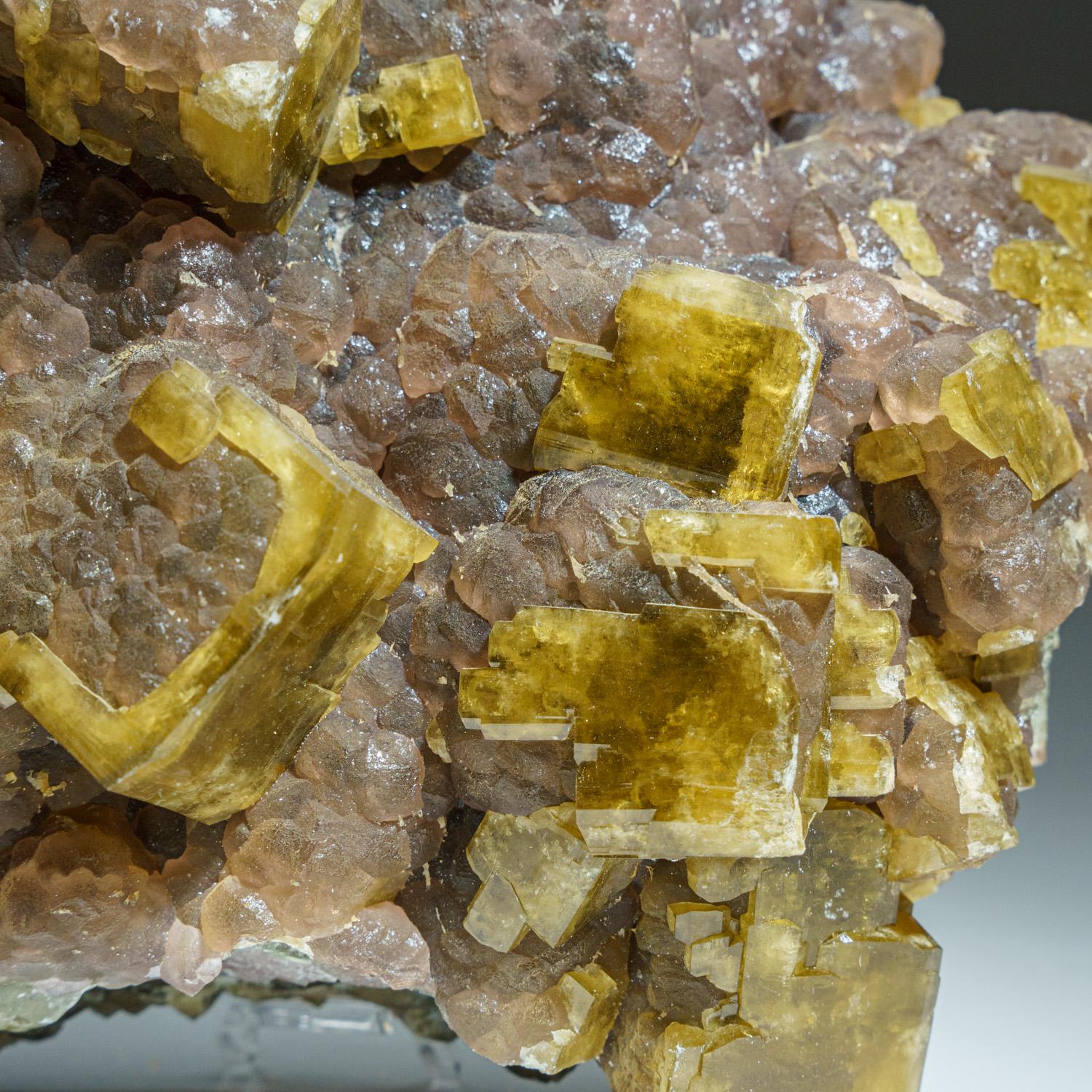 Yellow Fluorite on Calcite from Moscona Mine, Villabona District, Asturias, Spai In Excellent Condition For Sale In New York, NY