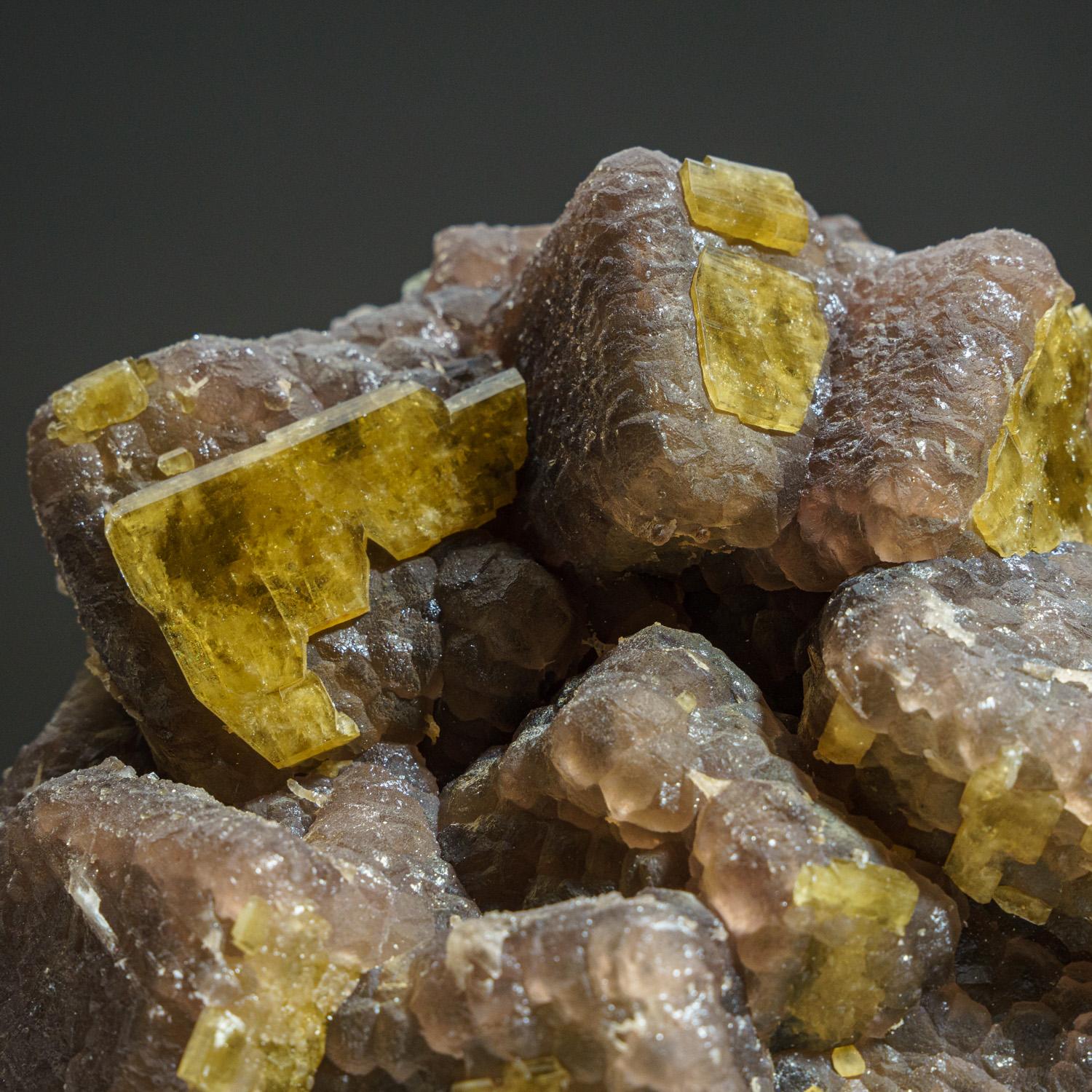 18th Century and Earlier Yellow Fluorite on Calcite from Moscona Mine, Villabona District, Asturias, Spai For Sale