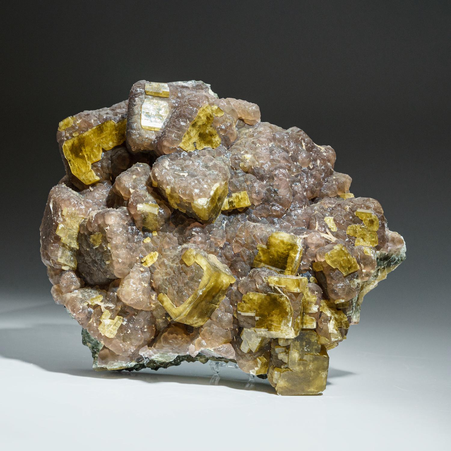 Crystal Yellow Fluorite on Calcite from Moscona Mine, Villabona District, Asturias, Spai For Sale