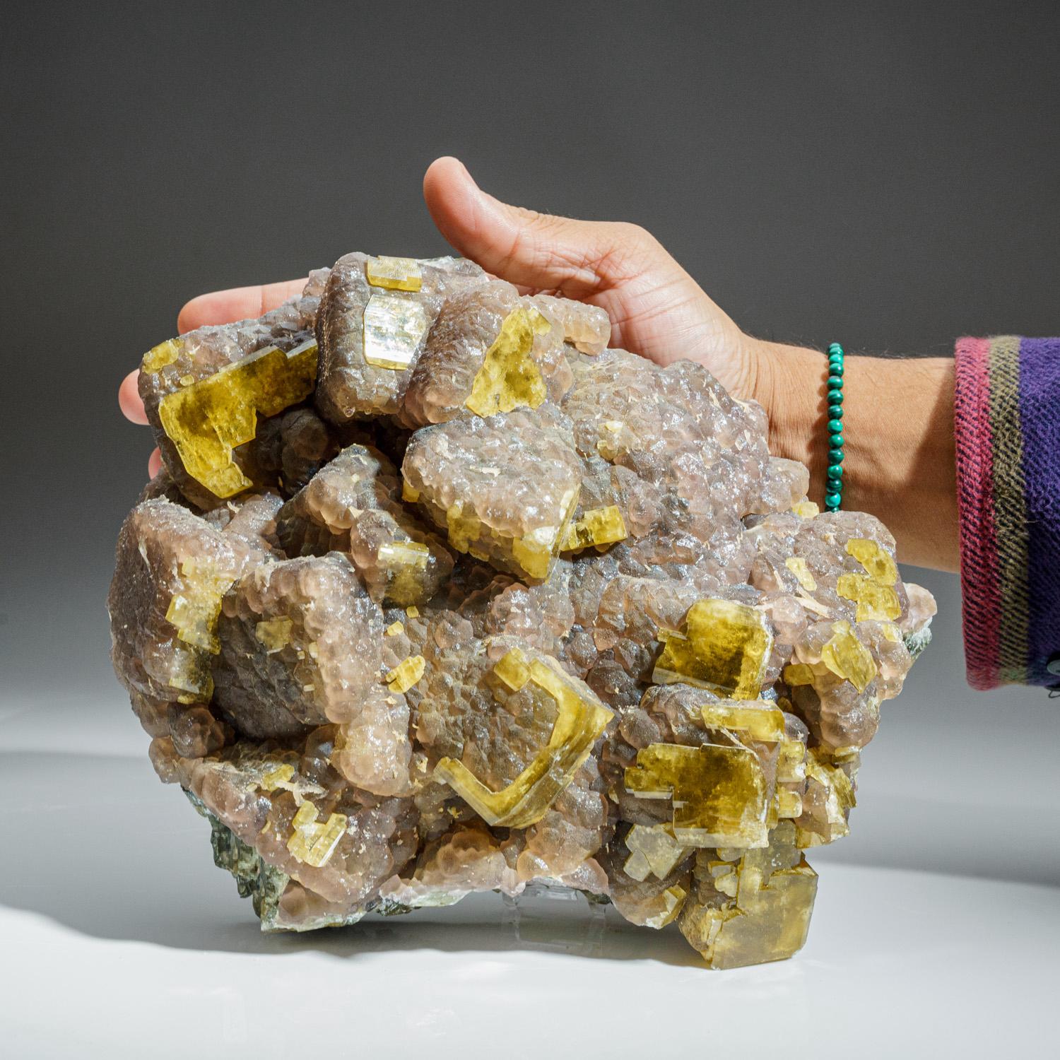 Yellow Fluorite on Calcite from Moscona Mine, Villabona District, Asturias, Spai For Sale 1