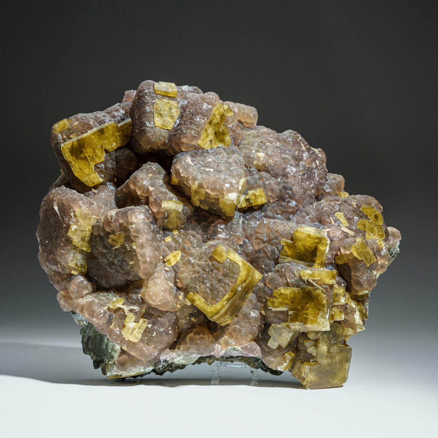 Yellow Fluorite on Calcite from Moscona Mine, Villabona District, Asturias, Spai For Sale 2