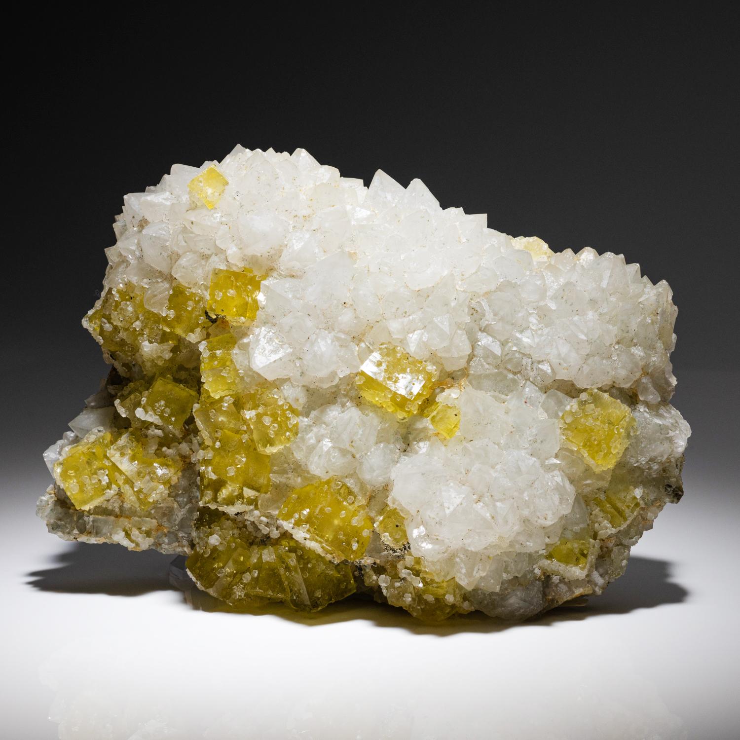 Spanish Yellow Fluorite with Quartz from Moscona Mine, Villabona District, Asturias, Spa For Sale