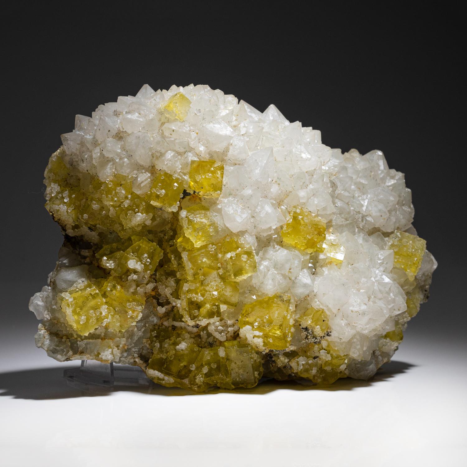 Yellow Fluorite with Quartz from Moscona Mine, Villabona District, Asturias, Spa In New Condition For Sale In New York, NY