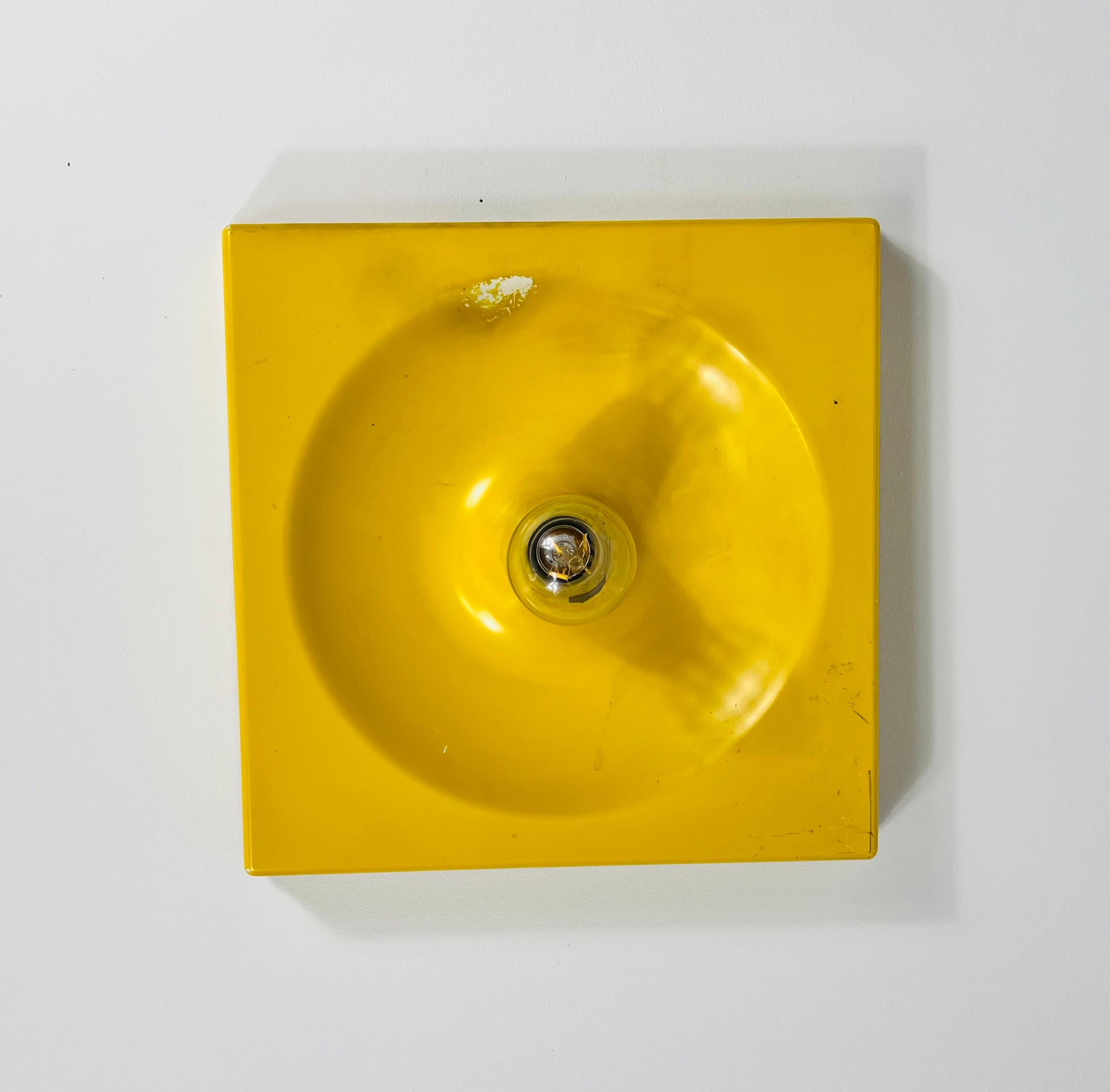 Mid-Century Modern Yellow Flush Mount or Wall Lamp by Klaus Hempel for Kaiser Leuchten, 1970s For Sale
