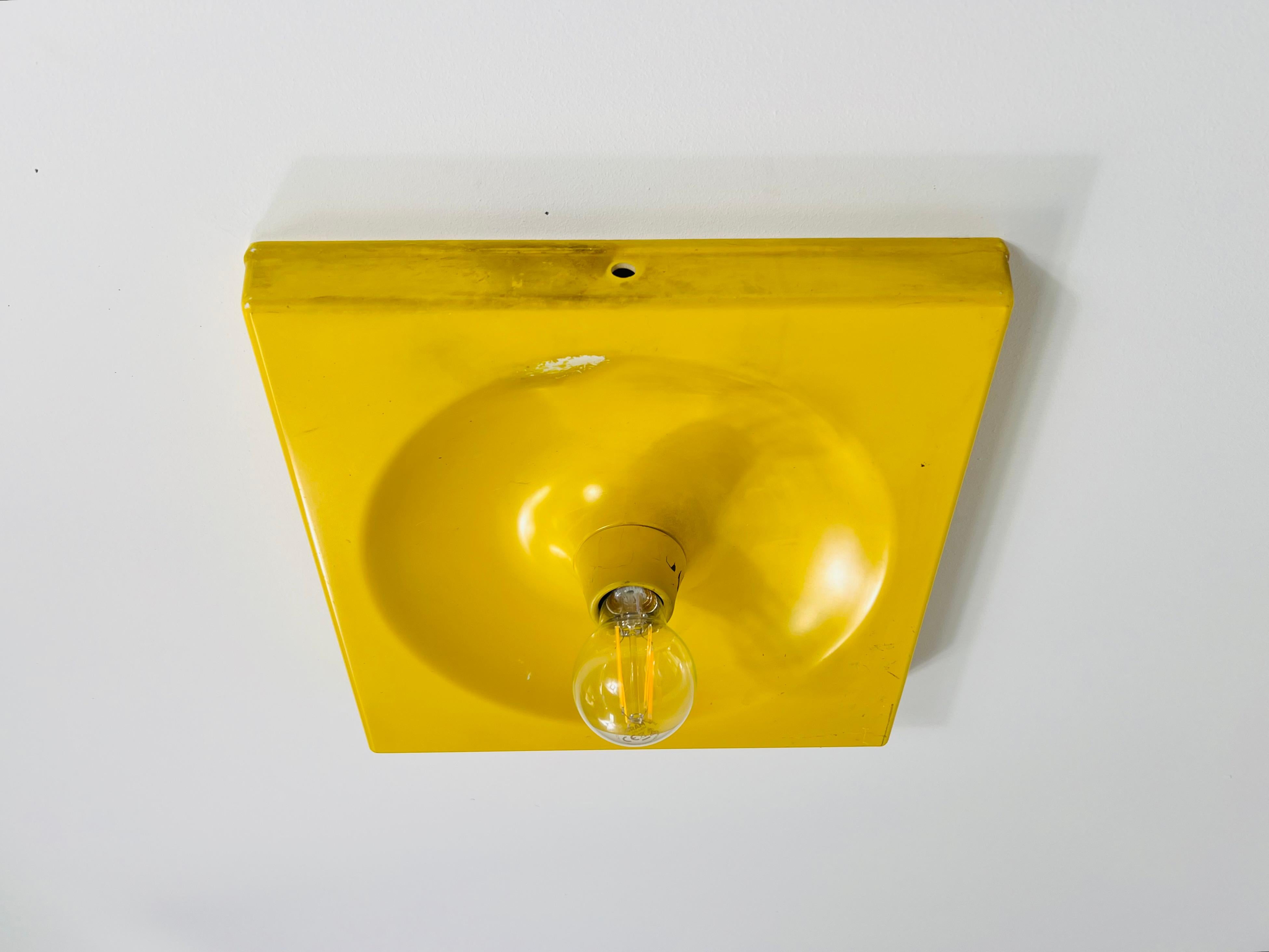 German Yellow Flush Mount or Wall Lamp by Klaus Hempel for Kaiser Leuchten, 1970s For Sale