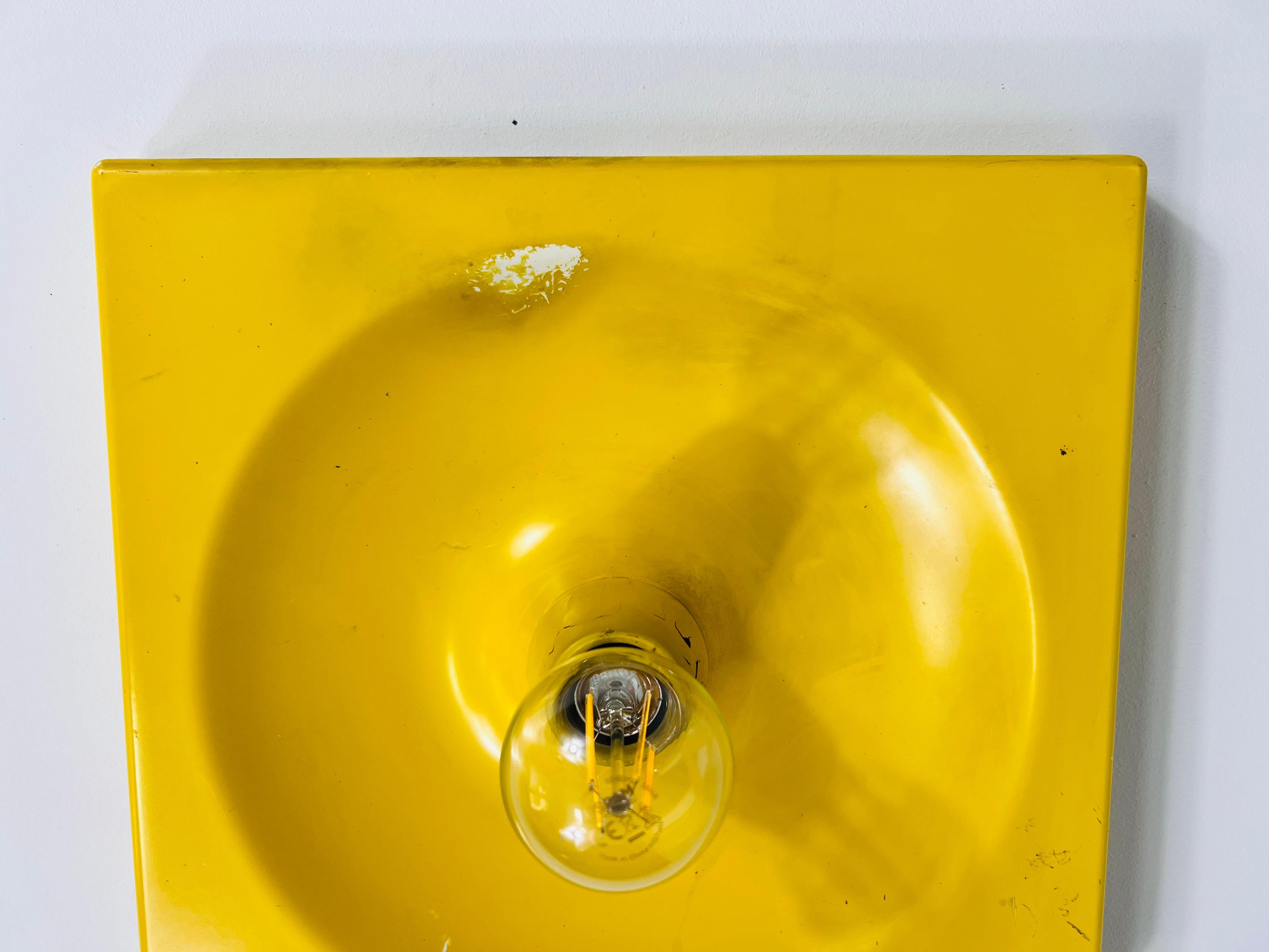 Yellow Flush Mount or Wall Lamp by Klaus Hempel for Kaiser Leuchten, 1970s In Good Condition For Sale In Hagenbach, DE