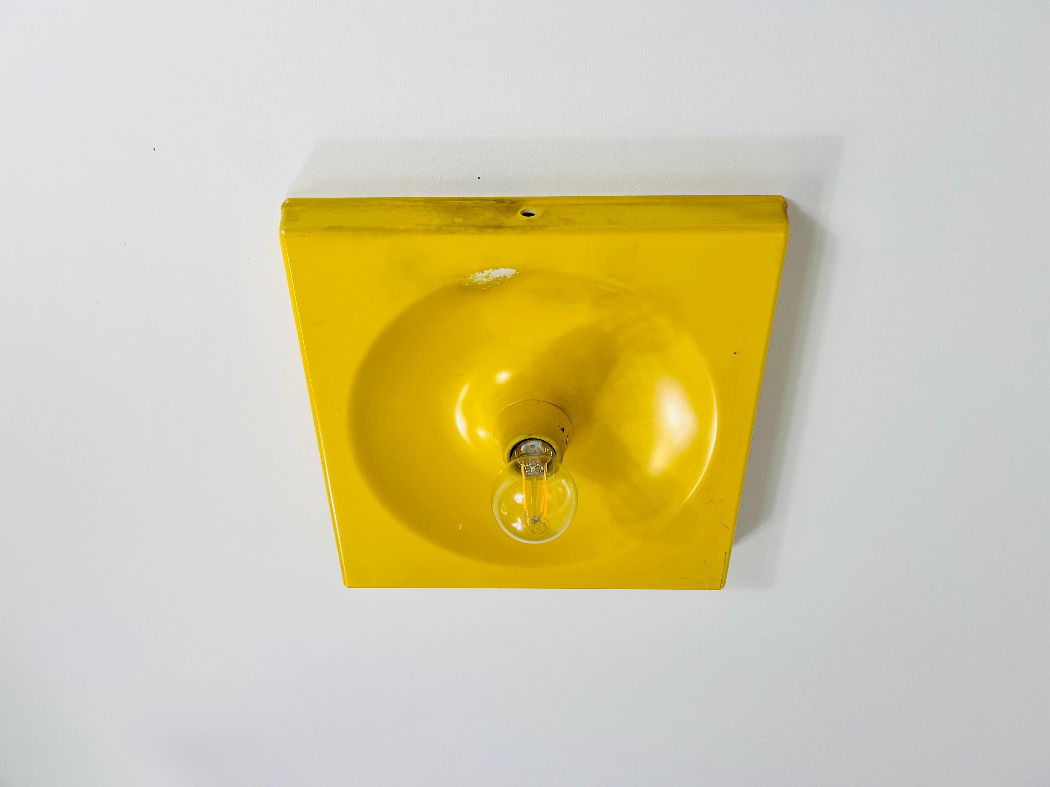 Late 20th Century Yellow Flush Mount or Wall Lamp by Klaus Hempel for Kaiser Leuchten, 1970s For Sale