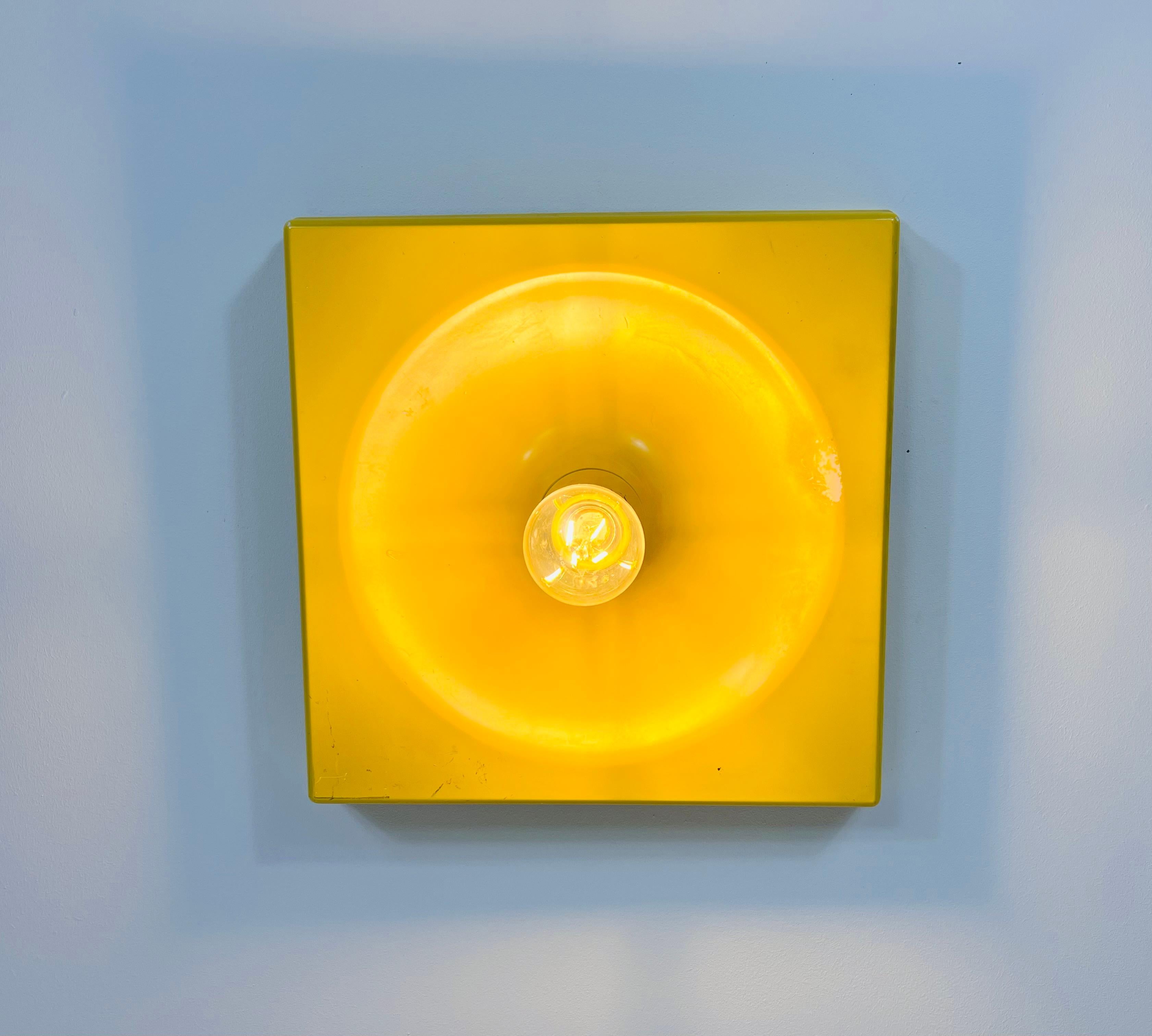 Yellow Flush Mount or Wall Lamp by Klaus Hempel for Kaiser Leuchten, 1970s For Sale 1