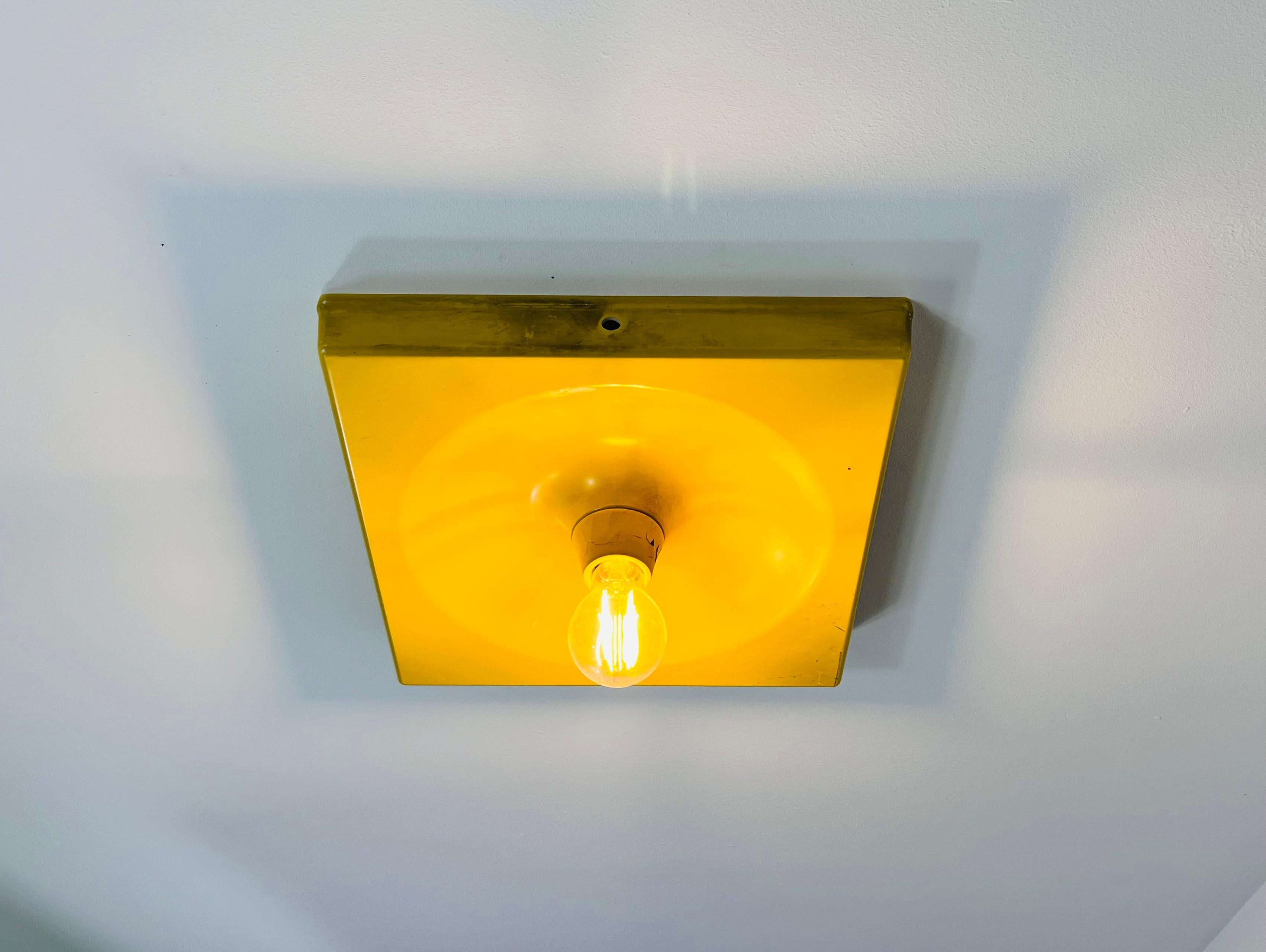 Yellow Flush Mount or Wall Lamp by Klaus Hempel for Kaiser Leuchten, 1970s For Sale 2
