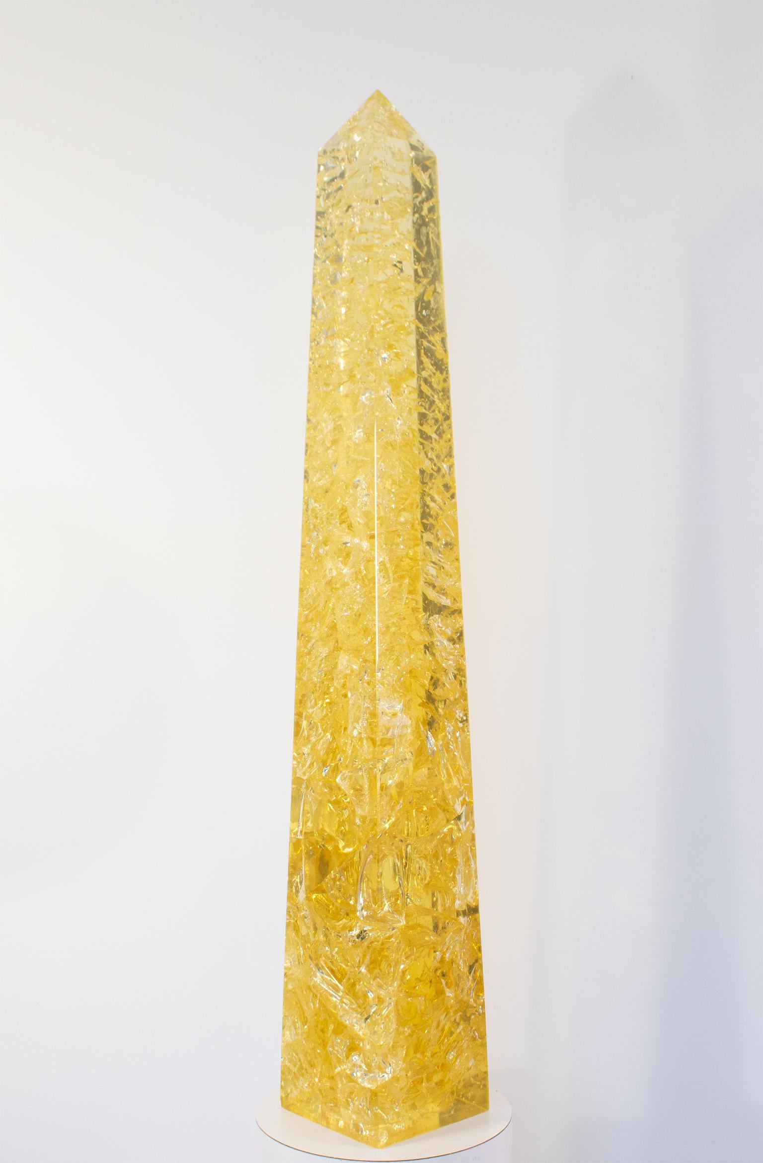 French Yellow Fractal Resin Obelisk by Pierre Giraudon, circa 1970 For Sale