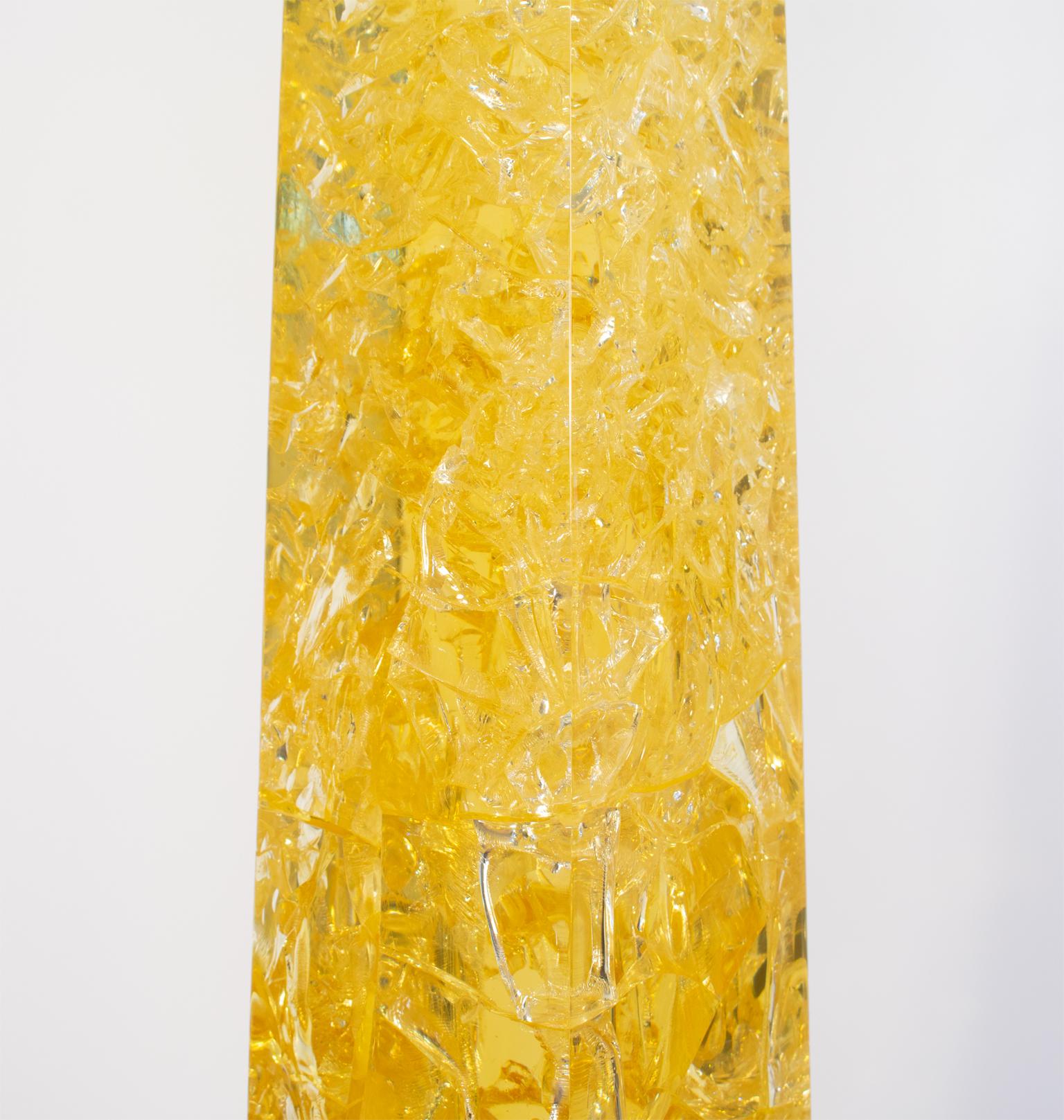 Yellow Fractal Resin Obelisk by Pierre Giraudon, circa 1970 For Sale 1