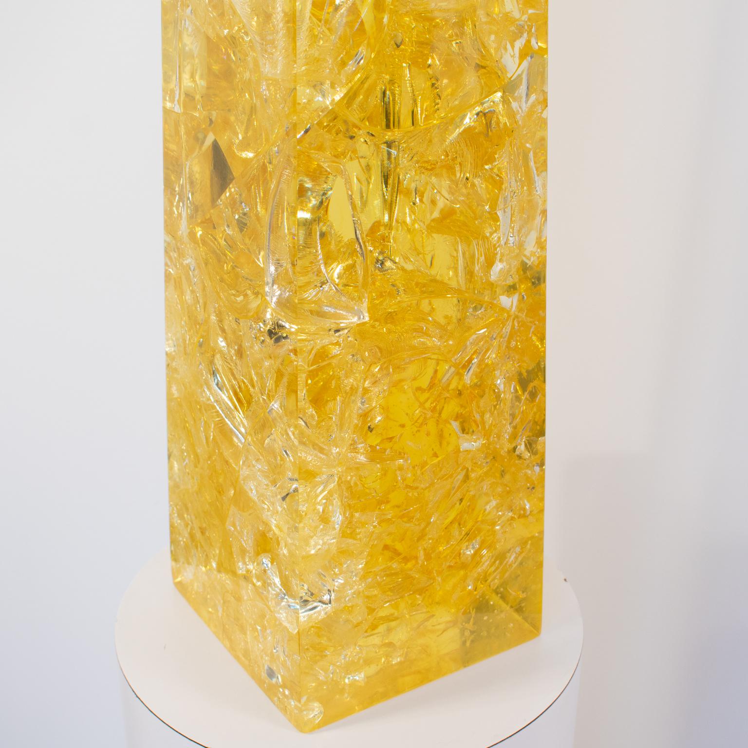 Yellow Fractal Resin Obelisk by Pierre Giraudon, circa 1970 For Sale 2