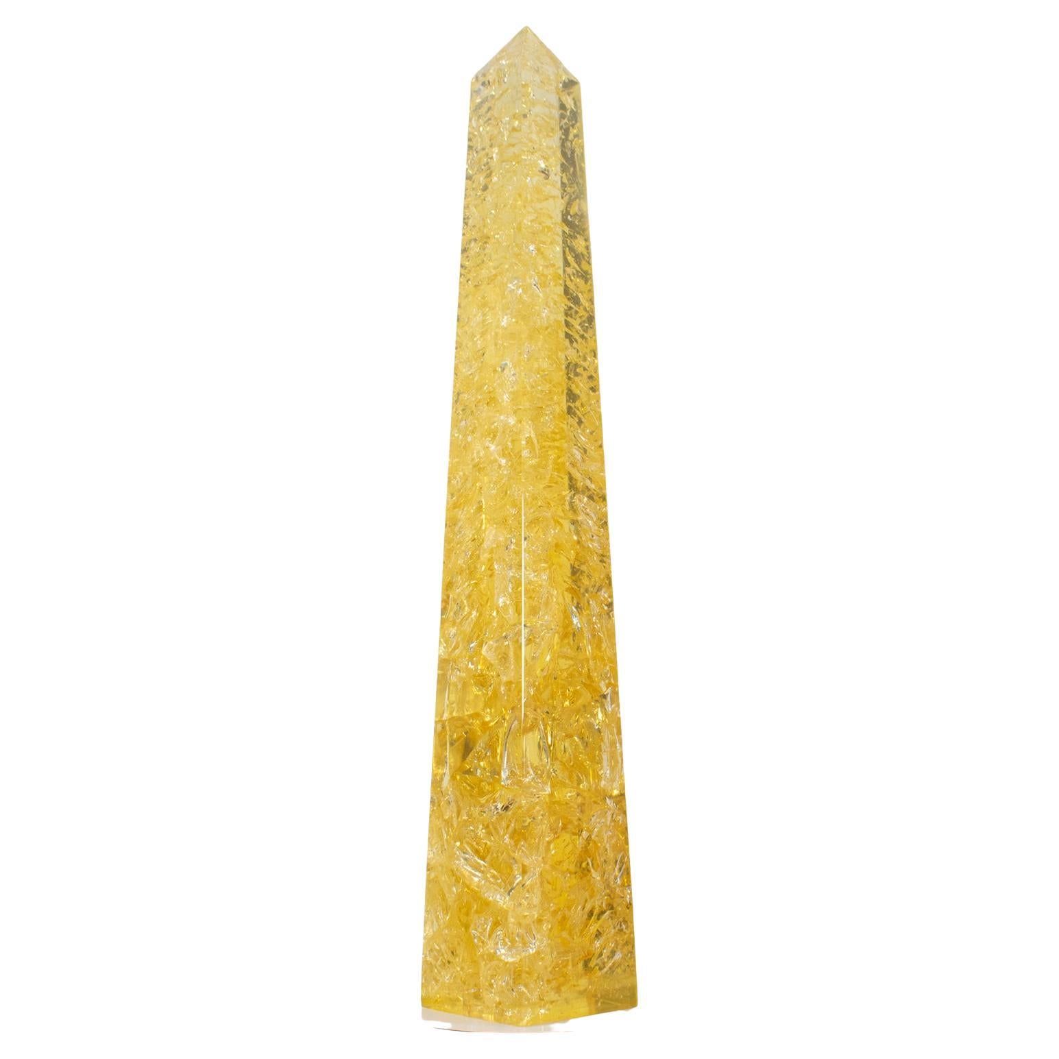 Yellow Fractal Resin Obelisk by Pierre Giraudon, circa 1970 For Sale