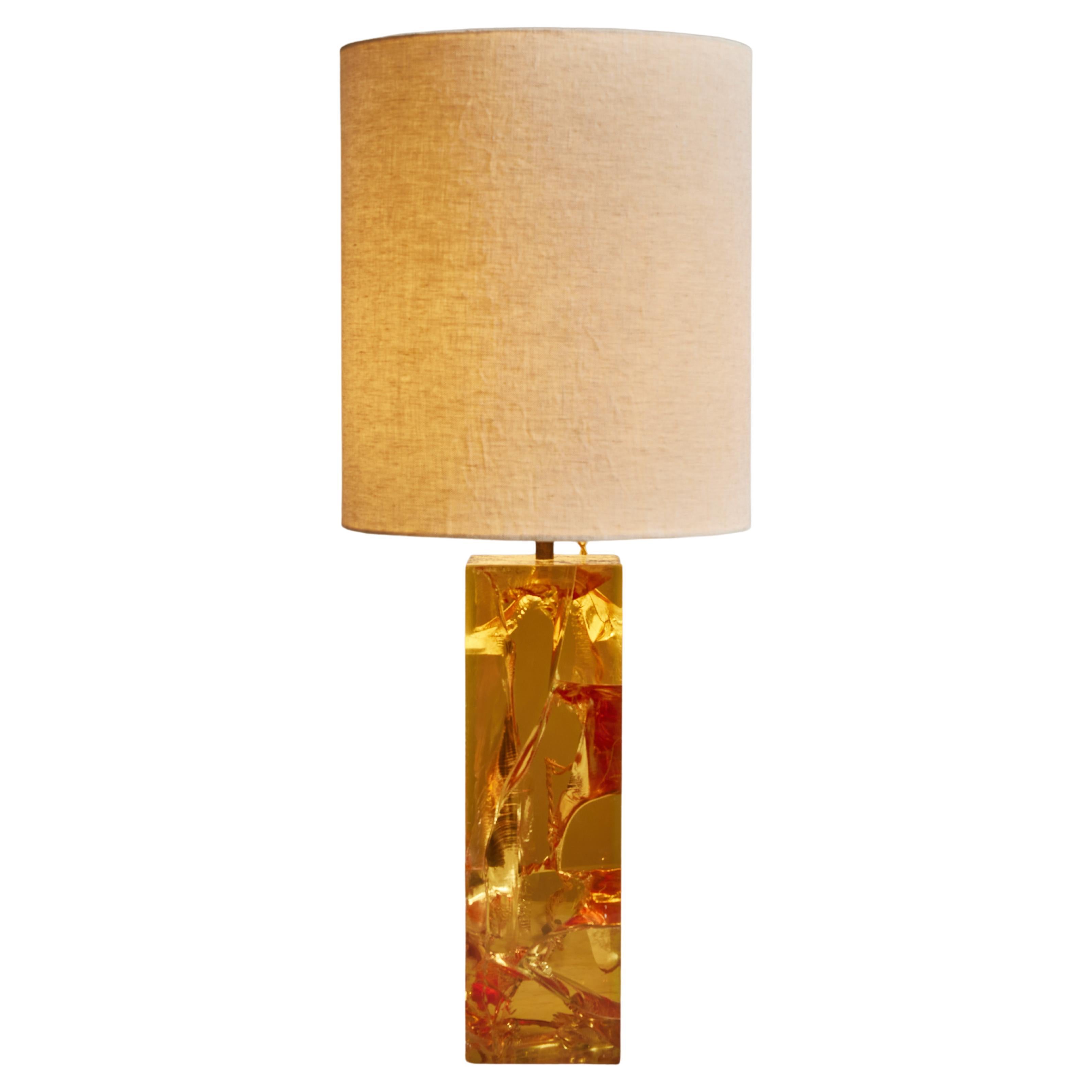 Yellow Fractal Resin Table Lamp For Sale