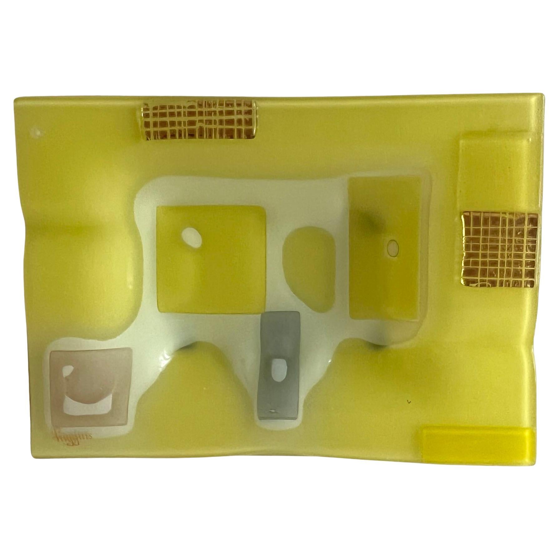 Yellow Frances and Michael Higgins American Modernist Layered Glass Tray For Sale