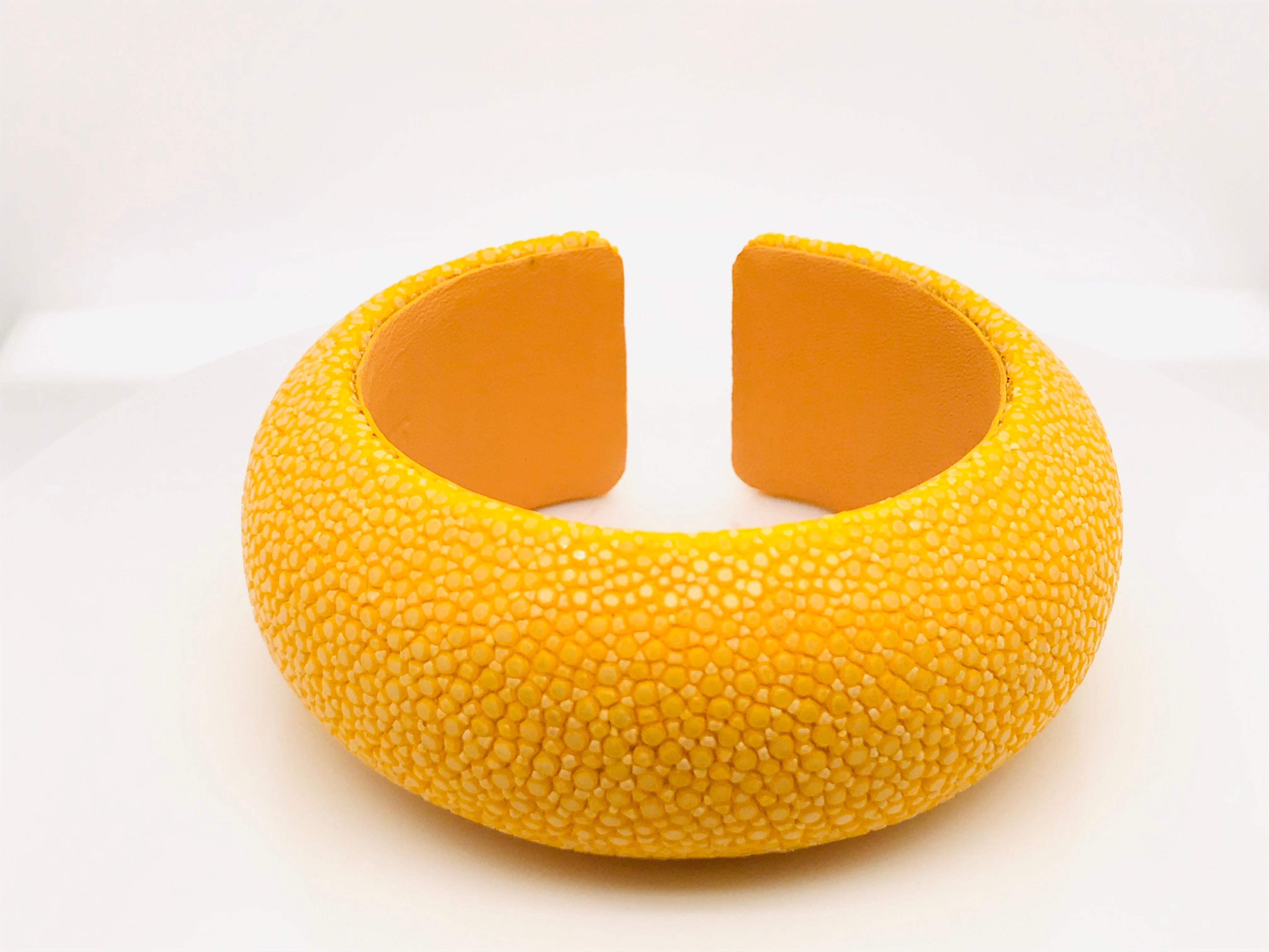 Women's Yellow Galuchat Cuff Bracelet For Sale