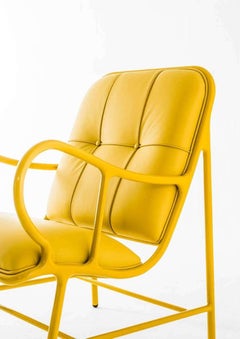 Yellow Gardenias Armchair Living Room with High-Gloss Leather Finish