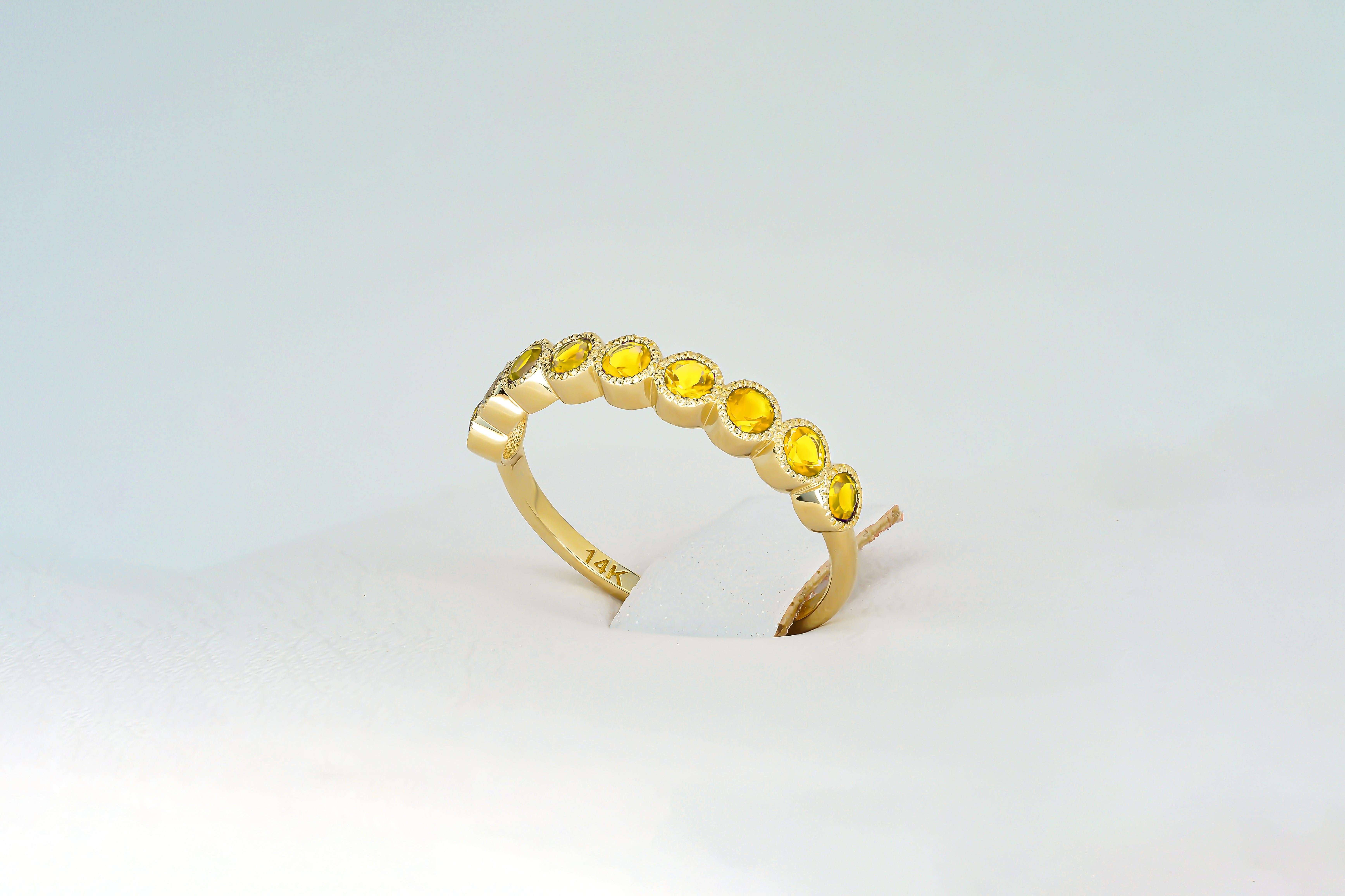 Modern Yellow gem half eternity 14k gold ring. For Sale