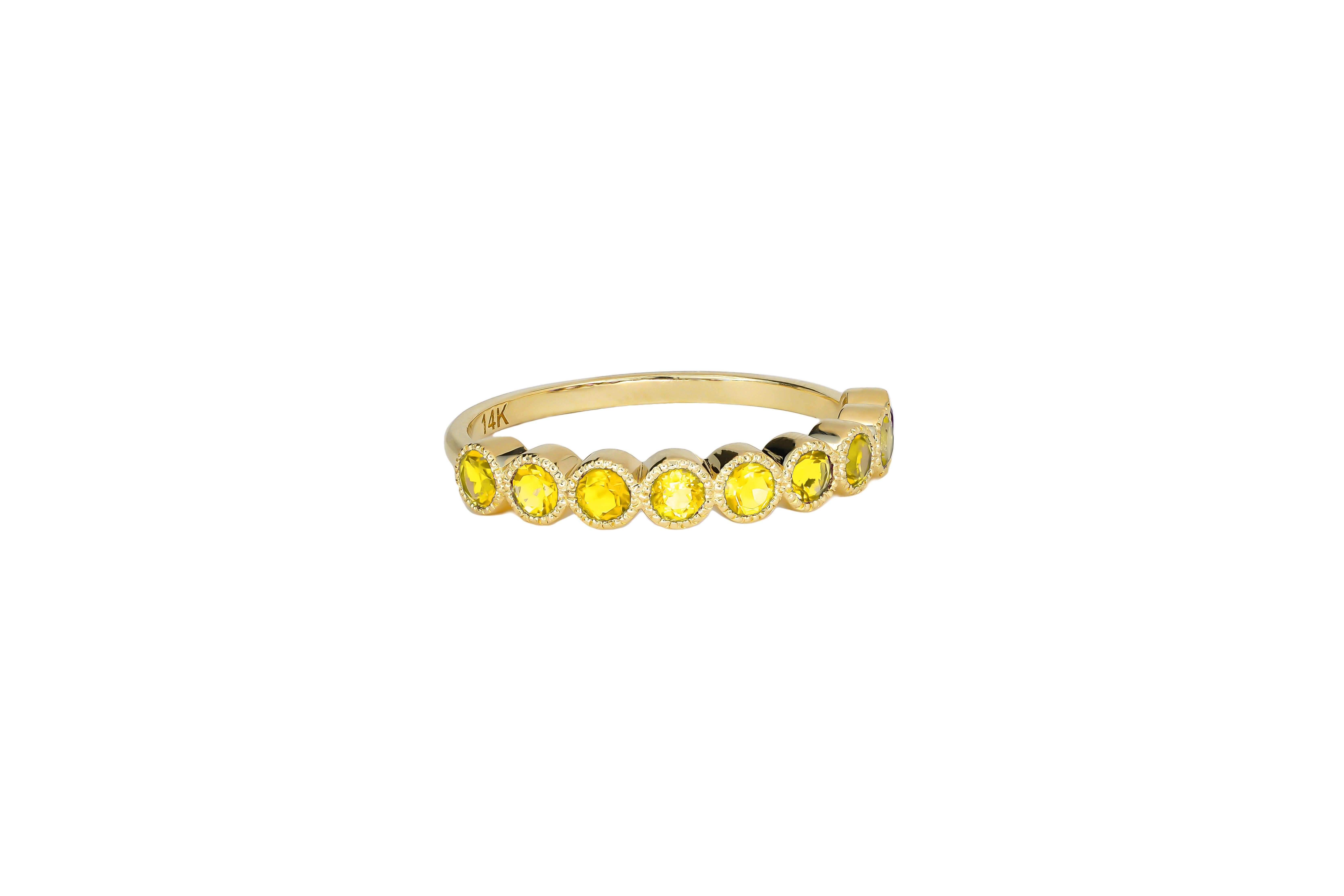 For Sale:  Yellow gem half eternity 14k gold ring. 5