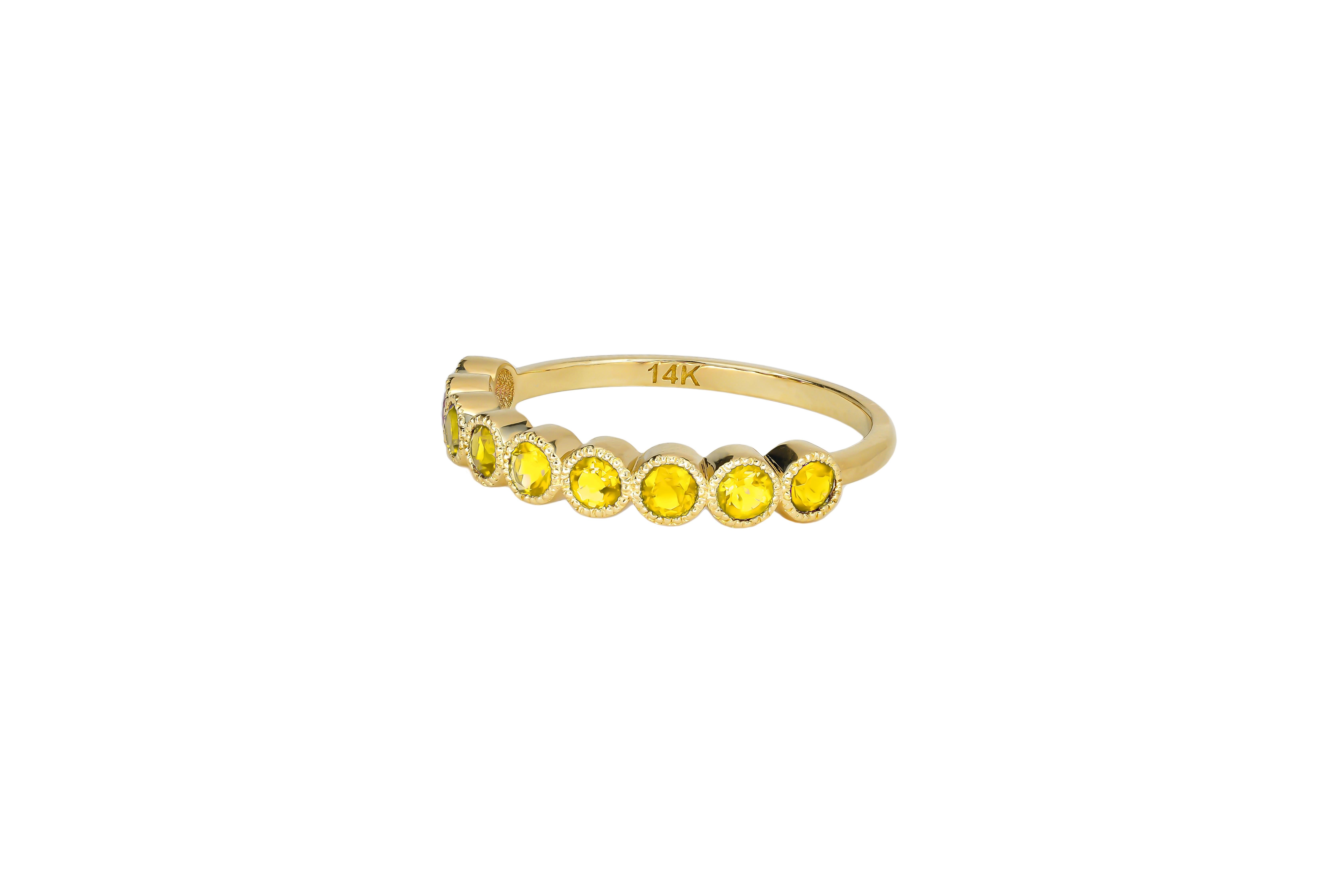 For Sale:  Yellow gem half eternity 14k gold ring. 7