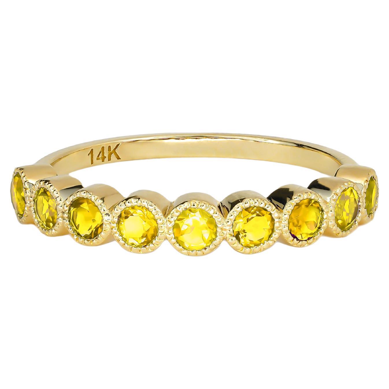 Yellow gem half eternity 14k gold ring. For Sale