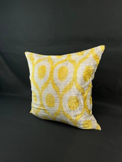 Yellow Geometric Design Velvet Silk Ikat Pillow Cover