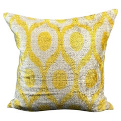 Yellow Geometric Design Velvet Silk Ikat Pillow Cover