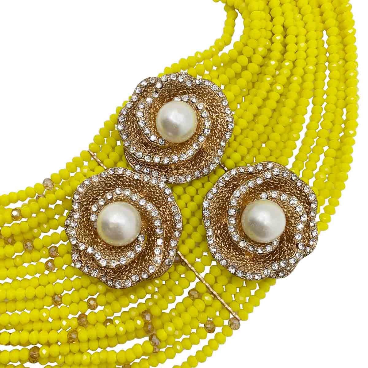 yellow glass bead & pearl high collar 1990s In Good Condition For Sale In Wilmslow, GB