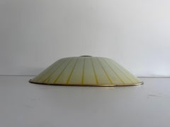 Yellow Glass Brass Frame Art Deco Flush Mount Ceiling Lamp, 1940s, Germany
