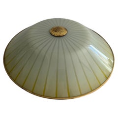Yellow Glass Brass Frame Art Deco Flush Mount Ceiling Lamp, 1940s, Germany
