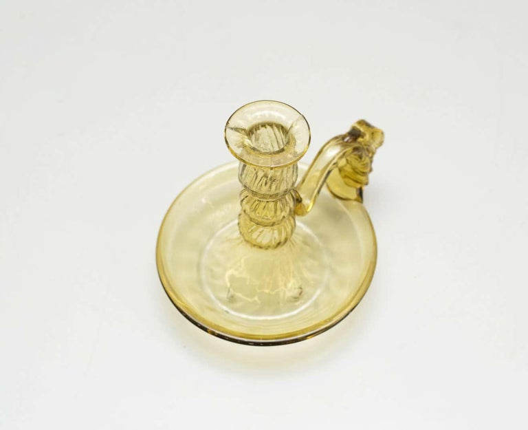 Yellow Glass Candle Holder, circa 1960 For Sale at 1stDibs