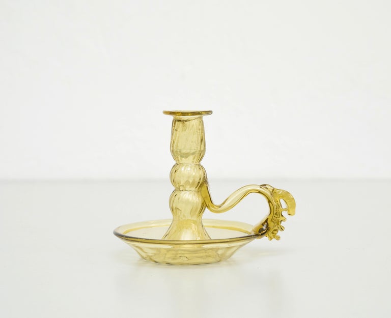 Yellow Glass Candle Holder, circa 1960 For Sale at 1stDibs