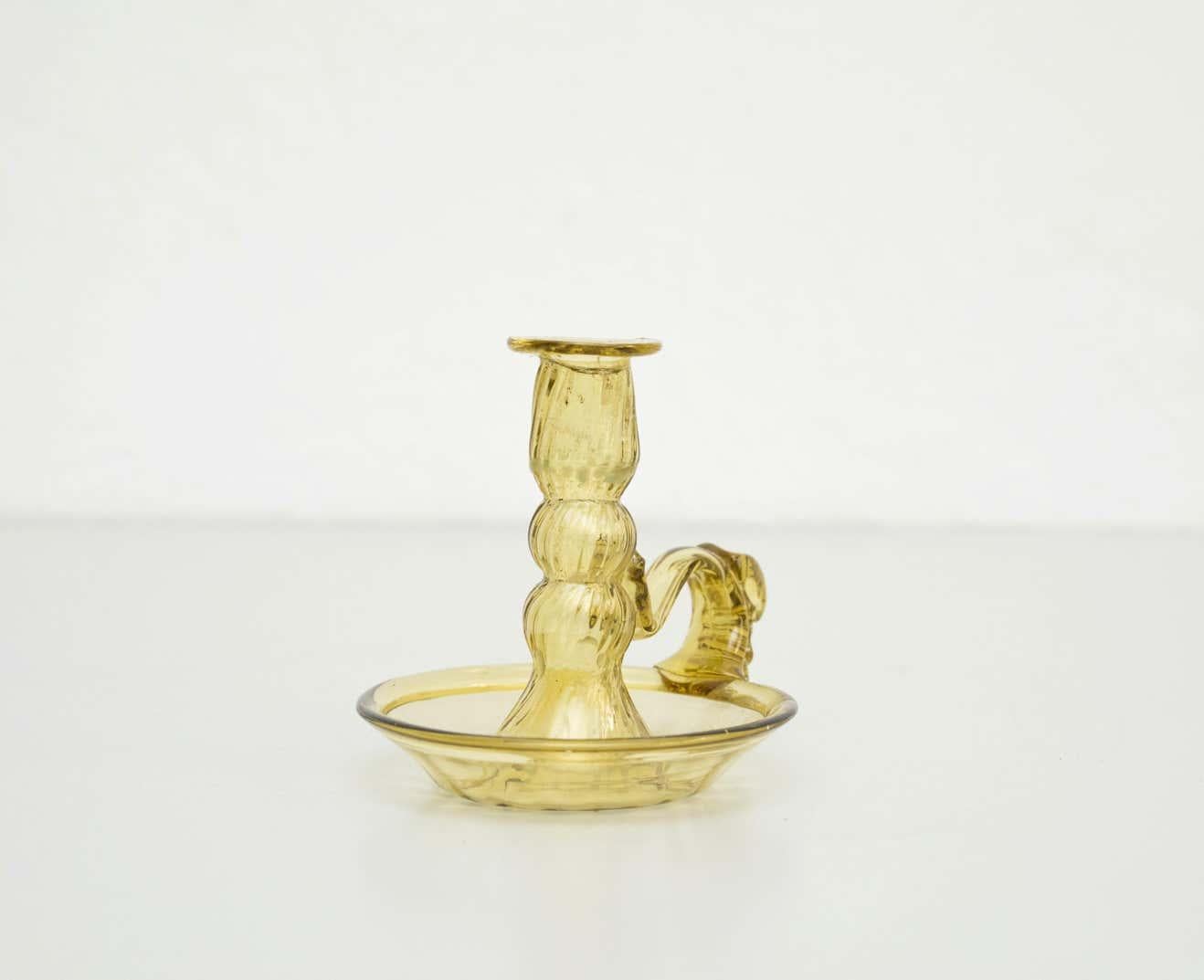 vintage yellow glass candle holder