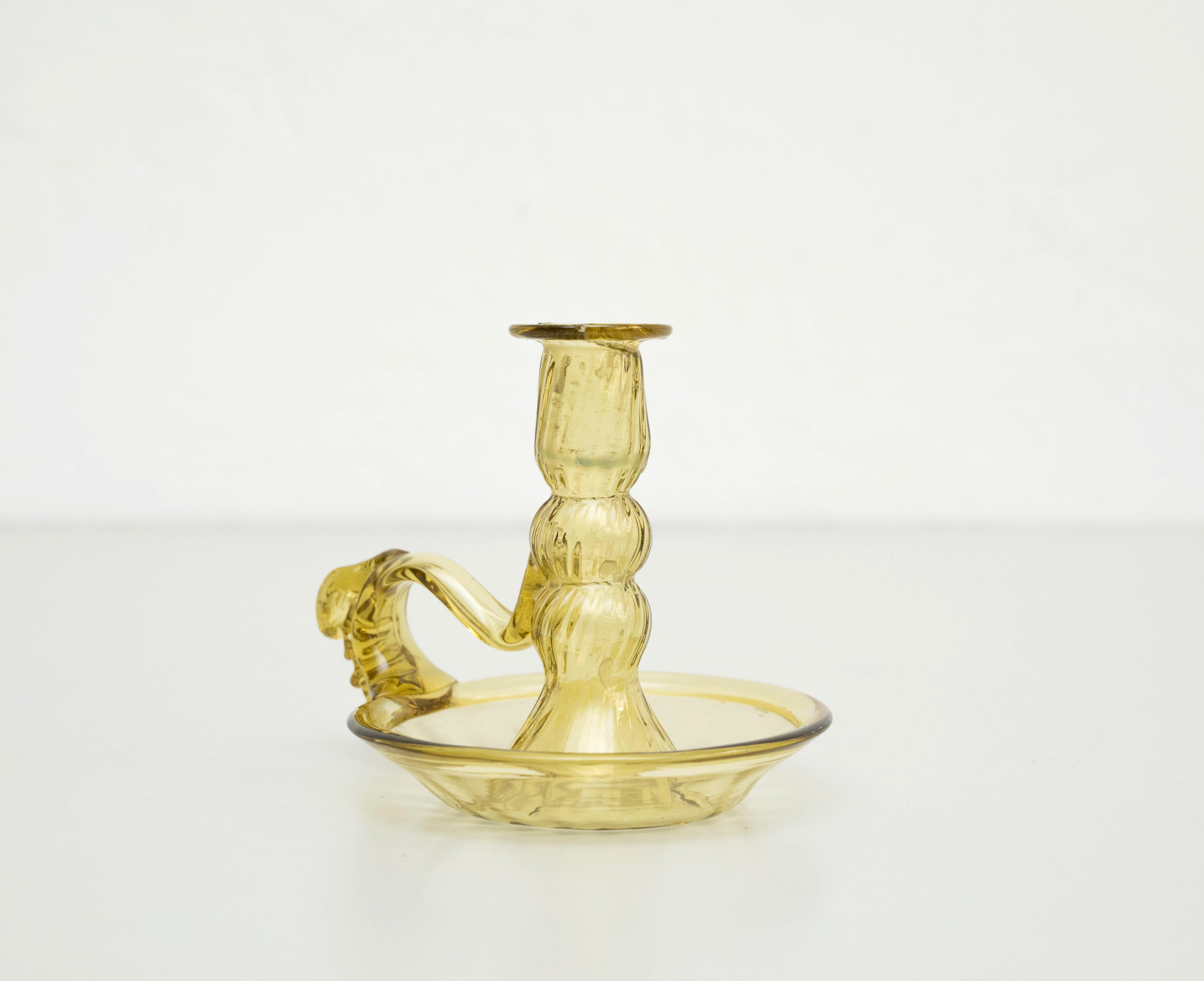 Rustic Yellow Glass Candle Holder, circa 1960