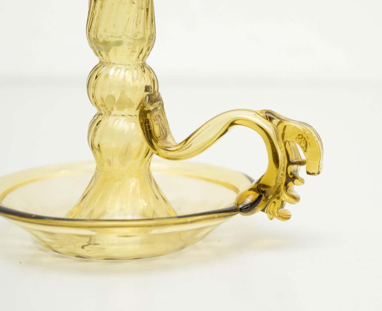 Spanish Yellow Glass Candle Holder, circa 1960 For Sale