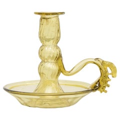 Portavelas de cristal amarillo, hacia 1960