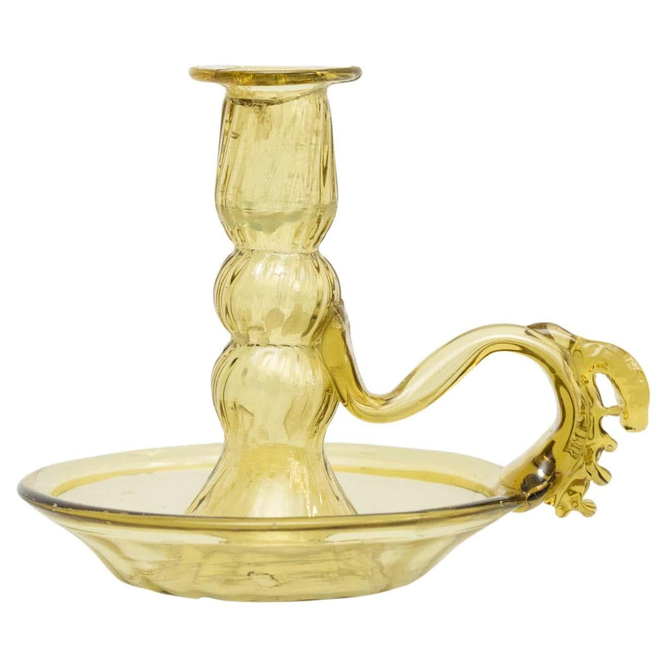 Yellow Glass Candle Holder, circa 1960