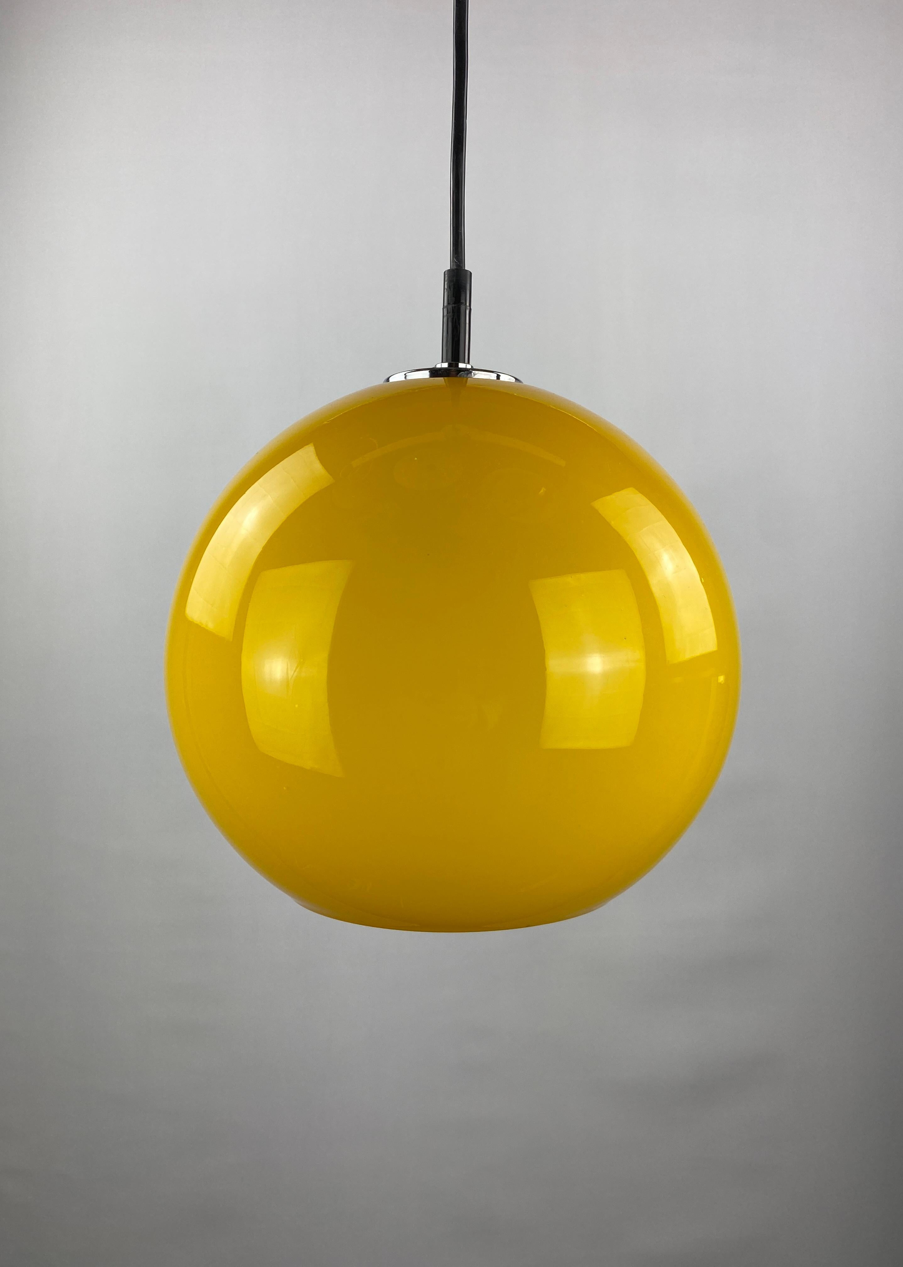 Yellow glass globe pendant light by Peill and Putzler 1960 at 1stDibs