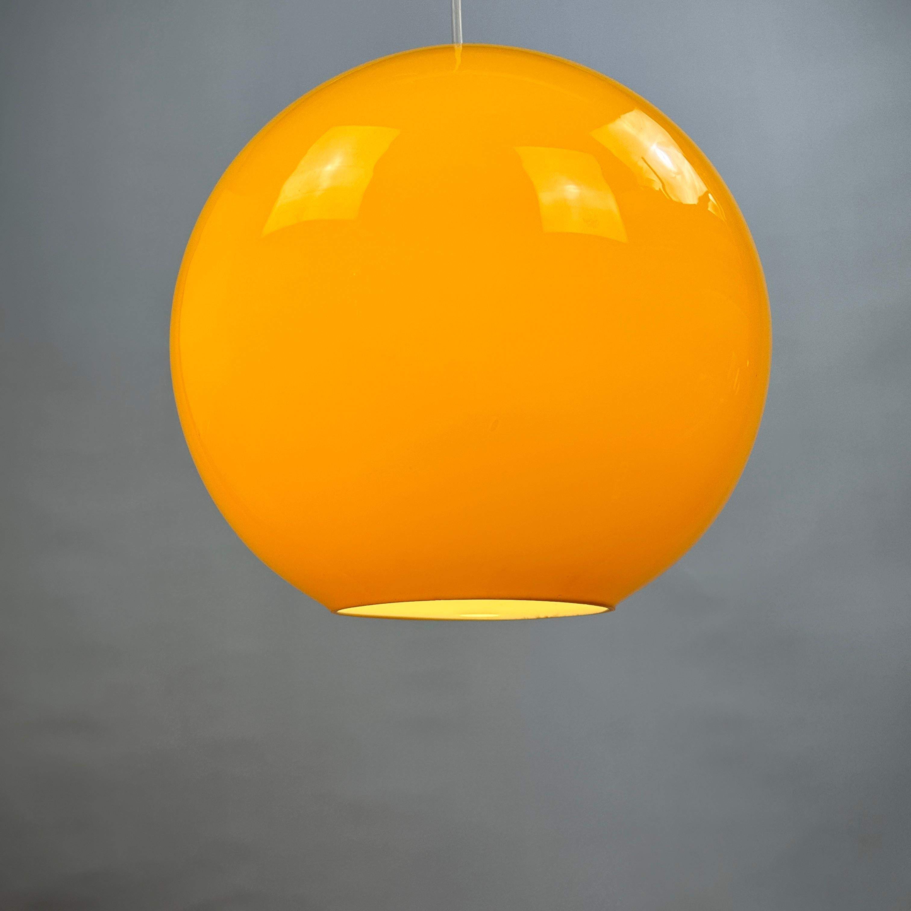 Mid-Century Modern Yellow glass globe pendant light XL by Peill and Putzler 1960 For Sale